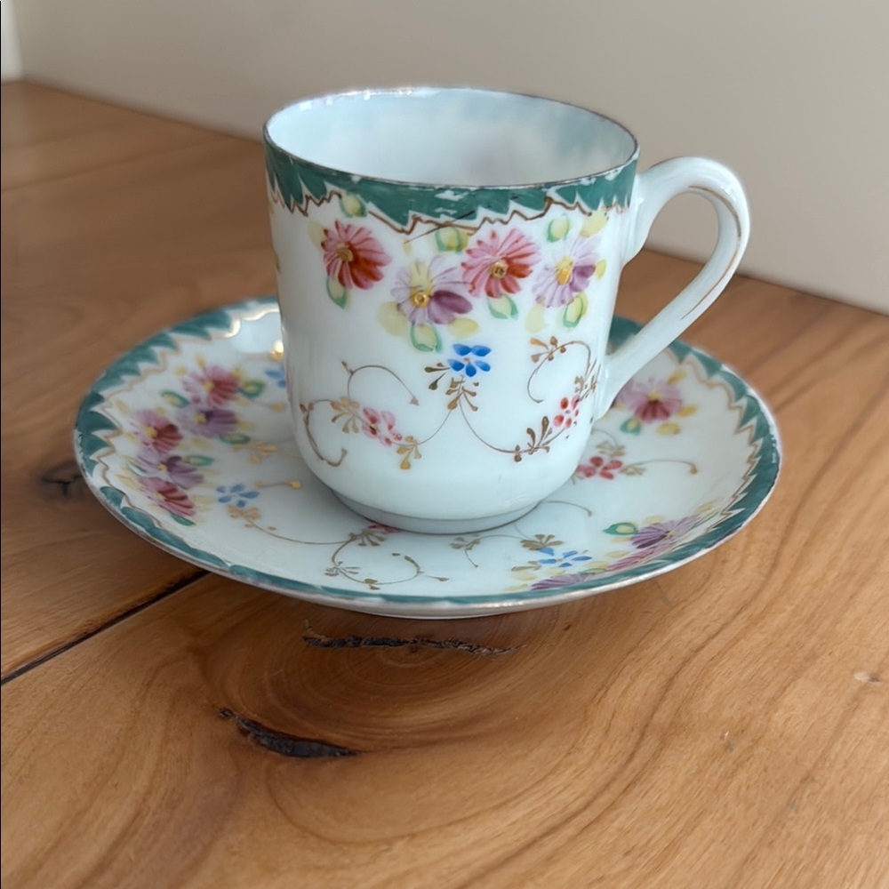 Antique Floral Teacup and Saucer Set